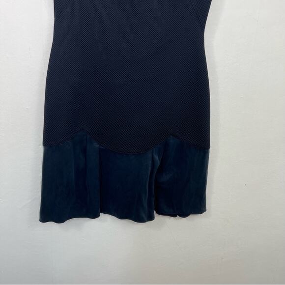 Rebecca Taylor Textured Stacy Sheath Flounce Hem Crewneck Navy Dress Size 6 - Picture 11 of 16